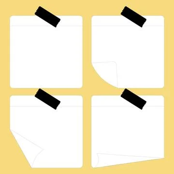 White Blank Paper Memo Notes Set with Black Tape Stock Illustration