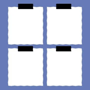 White Blank Paper Memo Notes Set with Black Tape Stock Illustration