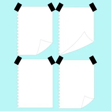 White Blank Paper Memo Notes Set with Black Tape Stock Illustration