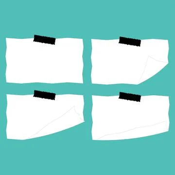 White Blank Paper Memo Notes Set with Black Tape Stock Illustration