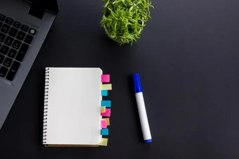 White blank paper notepad book at office worplace. Copy space Stock Photos