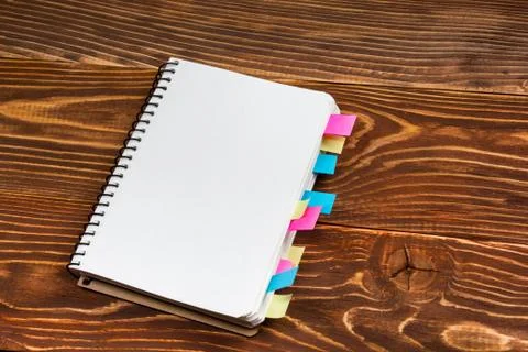 White blank paper notepad book at office worplace. Copy space Stock Photos