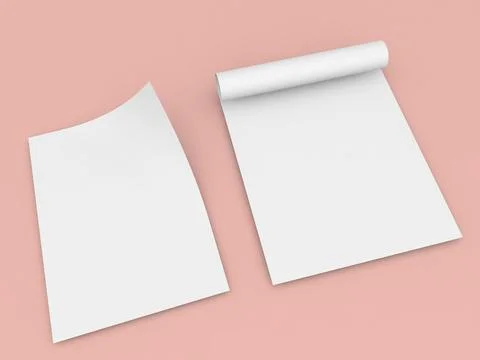 White blank papers on a pink background showing different orientations and .. Stock Illustration