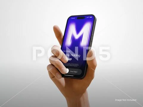 White Blank Phone Screen in Hand Mockup 3D Rendering PSD Template