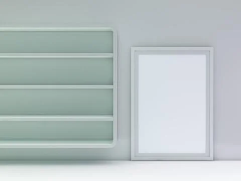 White blank photo frame mockup over background. 3D Stock Illustration