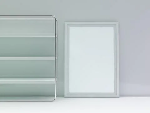 White blank photo frame mockup over background. 3D Stock Illustration