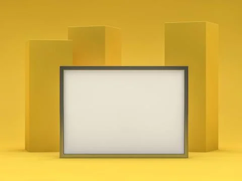 White blank photo horizontal frame mockup over background. 3D Stock Illustration