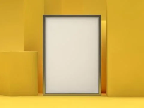 White blank photo vertical frame mockup over background. 3D Stock Illustration