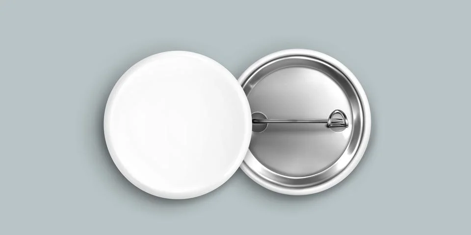White blank pin button mockup. Round badge vector Stock Illustration