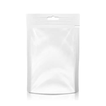 White Blank Plastic Pocket Bag Vector. Realistic Mock Up Template Of Plastic Stock Illustration