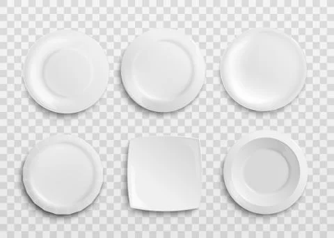 White blank plates in shapes set realistic vector mockup illustration isolated. Stock Illustration