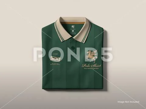 White Blank Polo Shirt Mockup Folded Front Display on Plain Background 3D PSD Template