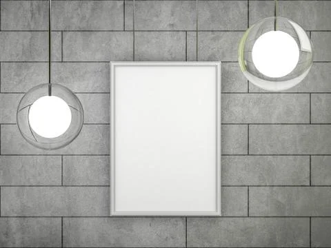 White blank poster with frame mock-up on wall. 3D Stock Illustration