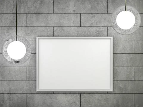 White blank poster with frame mock-up on wall. 3D Stock Illustration