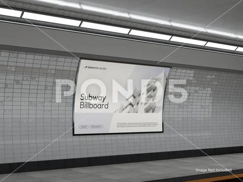 White Blank Realistic Subway Billboard Mockup in Underground Station 3D PSD Template