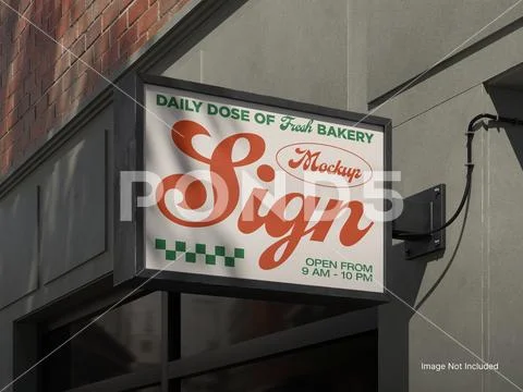 White Blank Rectangle Sign Mockup Wall Mounted Outdoor Display 3D Rendering PSD Template