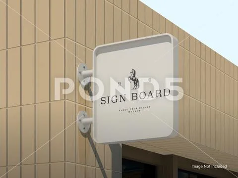 White Blank Rectangle Wall Sign Mockup on a Building Plantilla PSD