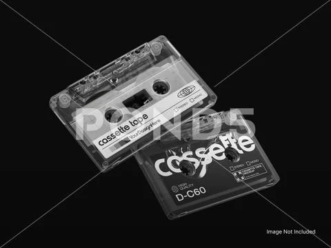White Blank Retro Cassette Tape Mockup with Front and Back Design 3D Rendering PSD Template