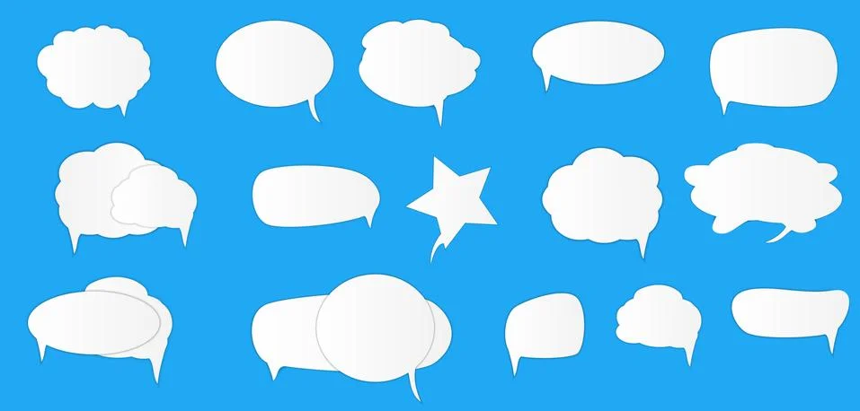 White blank retro speech bubbles set on blue background. Vector Illustration Illustrazione stock