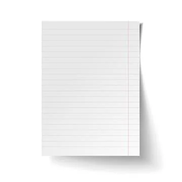 White blank sheet of lined paper. Mock up of white note paper. Stock Illustration