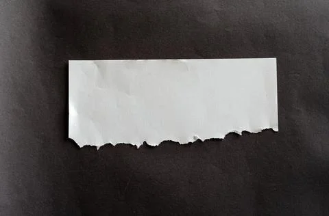 White blank sheet of paper with torn tabs on a gray background.  Crumpled she Stock Photos