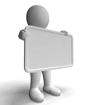 White blank sign with copyspace including 3d character Stock-Illustration
