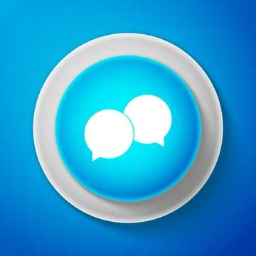 White Blank speech bubbles icon isolated on blue background. Circle blue button Stock Illustration