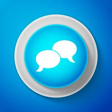 White Blank speech bubbles icon isolated on blue background. Circle blue button Stock Illustration