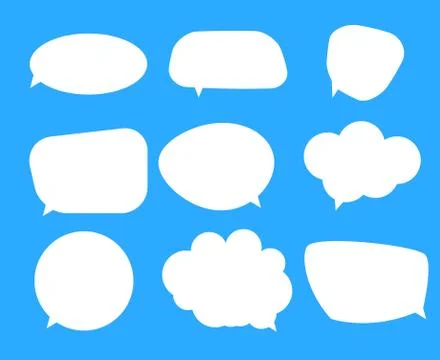 White blank speech bubbles, thinking balloon set on blue background. Vector I Illustrazione stock