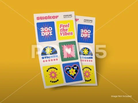 White Blank Square Label Sticker Mockup 3D Rendering PSDテンプレート