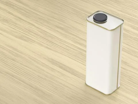 White blank square tin can on a wooden table Illustrazione stock