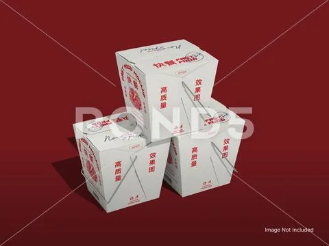 White Blank Stacked Fast Food Box Packaging Mockup with Metal Handle 3D PSD Template