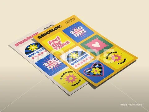 White Blank Sticker Sheet Mockup 3D Rendering Square Shape PSD Template