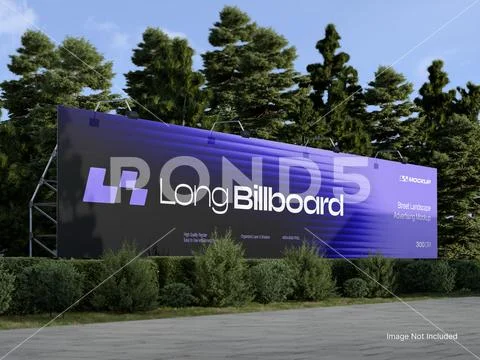 White Blank Street Long Billboard Mockup Outdoor Landscape Display 3D Rendering Template PSD