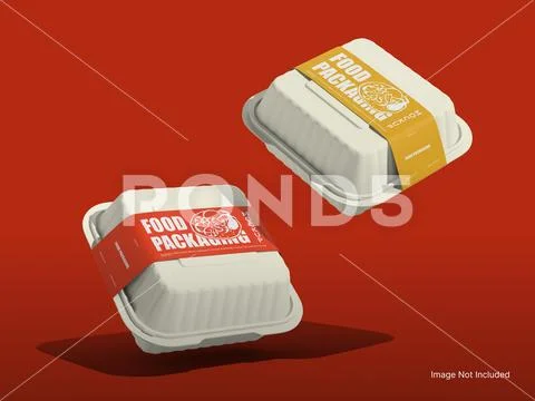 White Blank Takeaway Packaging Box Mockup Floating 3D Rendering Burger Box with PSD Template