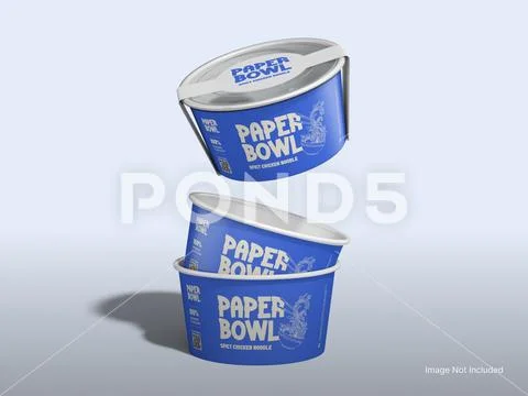 White Blank Three Paper Bowl with Transparent Plastic Lid Mockup 3D Food Modello PSD