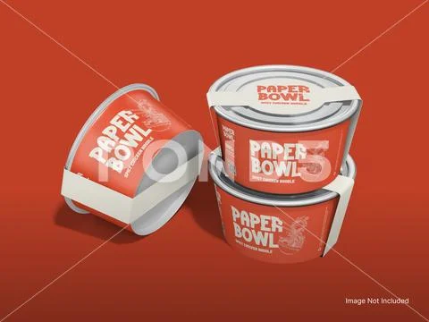 White Blank Three Paper Bowl with Transparent Plastic Lid Mockup 3D Food Modello PSD