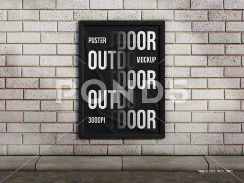 White Blank Vertical Poster Mockup on a Brick Wall Modello PSD