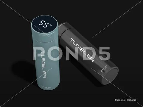 White Blank Water Flask with Thermometer Mockup Tumbler Packaging PSD Template