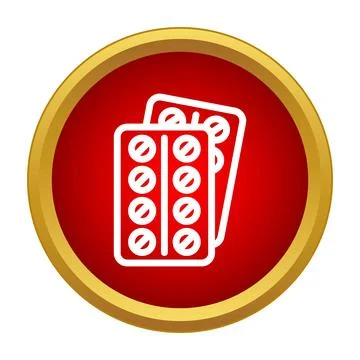 White blister pack medicine tablets icon in red circle Stock Illustration