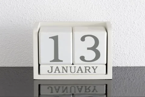White block calendar present date 13 and month January Stock Photos