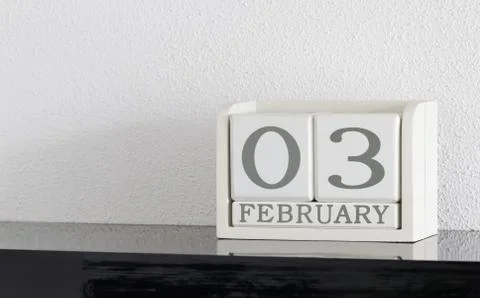 White block calendar present date 3 and month February Stock Photos