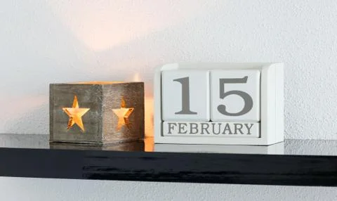 White block calendar present date 15 and month February Stock Photos