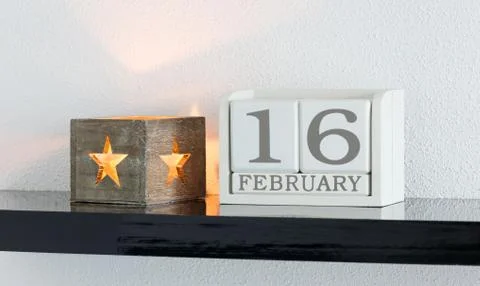 White block calendar present date 16 and month February Stock Photos