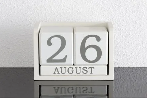 White block calendar present date 26 and month August Stock Photos
