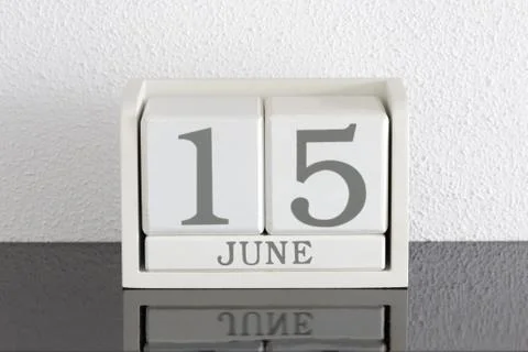 White block calendar present date 15 and month June Stock Photos