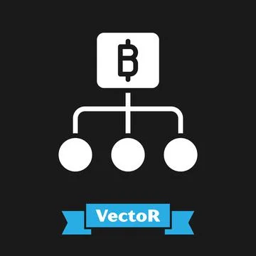 White Blockchain technology Bitcoin icon isolated on black background. Abstract Stock Illustration