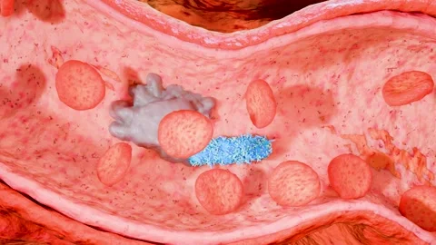 White blood cell attacking abacteria or viruses inside a human blood vessel Video stock 325958952