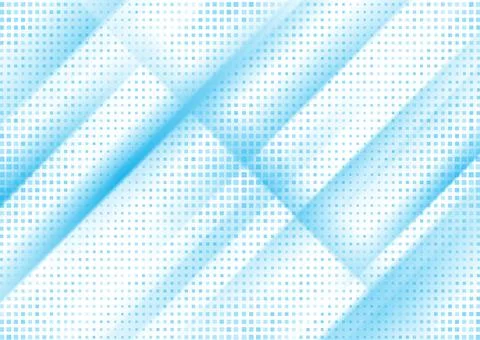 White blue abstract background with smooth stripes and halftone square dots Stock Illustration