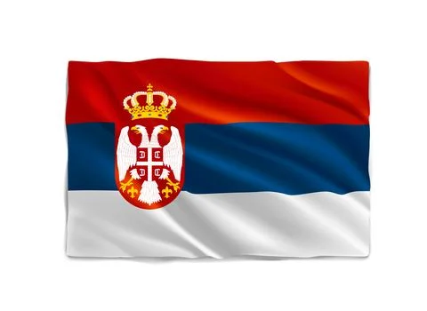 White, blue and Red flag of Serbia. 3d vector object isolated on white backgr Stock Illustration